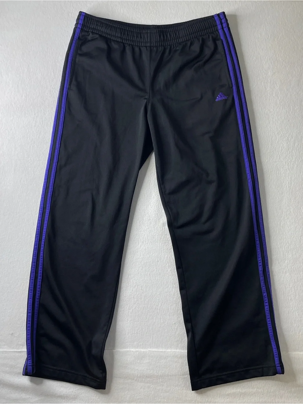 Adidas Track Pants Men's Medium Black Purple 3-Stripe Sporty Athletic Retro Y2K